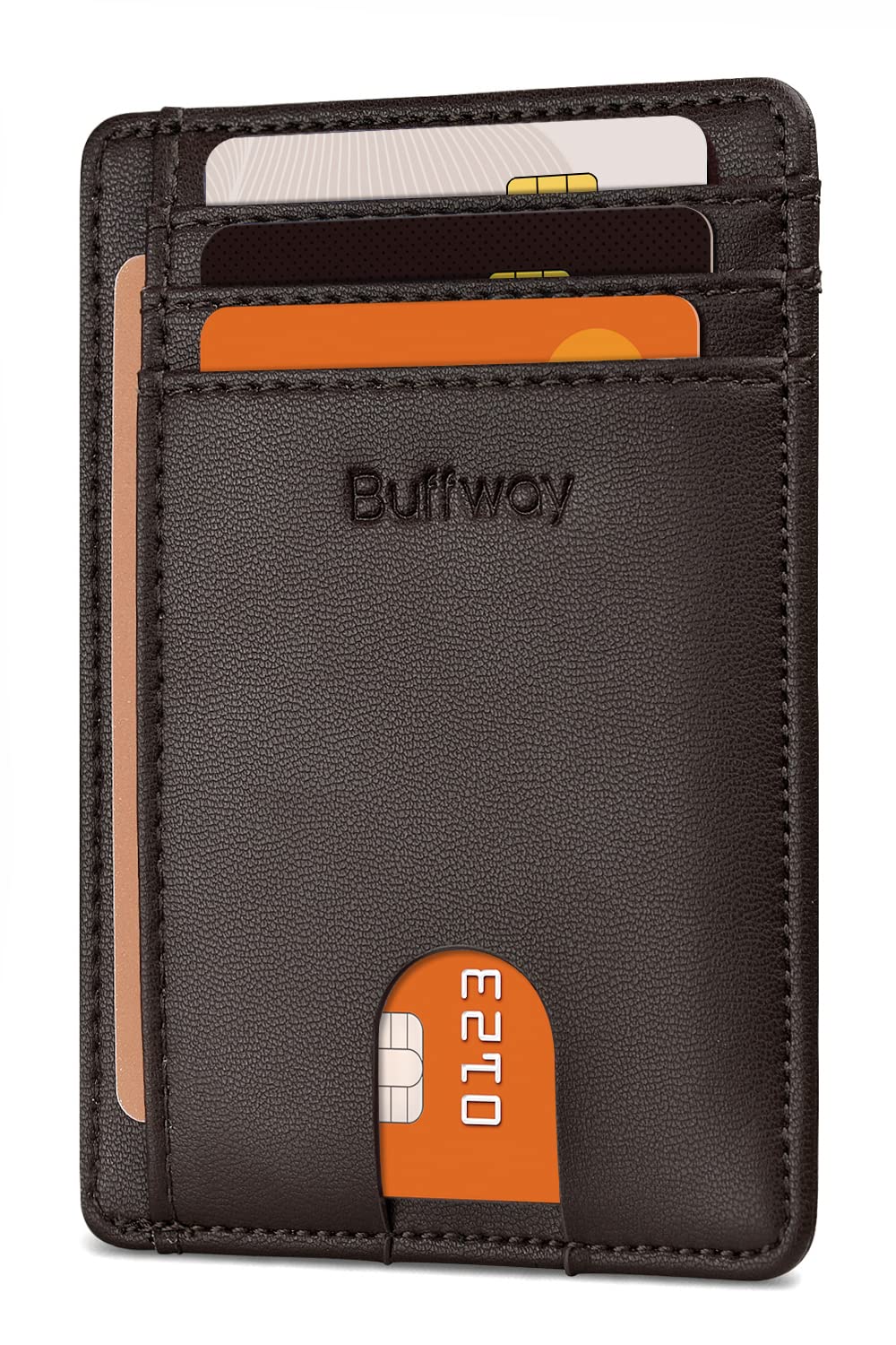 Buffway Slim Minimalist Front Pocket RFID Blocking Leather Wallets for Men and Women - Cross Black