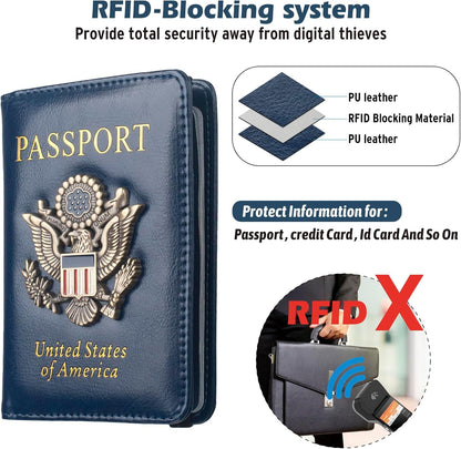 Coowayze Passport Holder for Men Women RFID Blocking US Passport Cover Case, Waterproof Leather Passport Book Protector with Vaccine Card Slot Travel Document Organizer