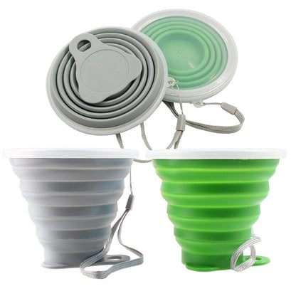 Litoexpe 2 Pack Silica gel Collapsible Travel Cup 270ml, Grey & Green