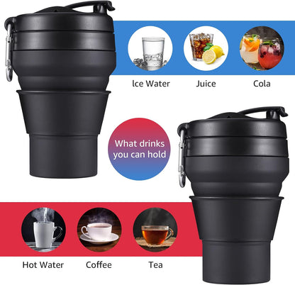 Collapsible Coffee Cup, 20 OZ 600ml Silicone Travel Folding Cup, Leak Proof BPA Free Portable Cup, Travel mug with Lids for Camping hiking