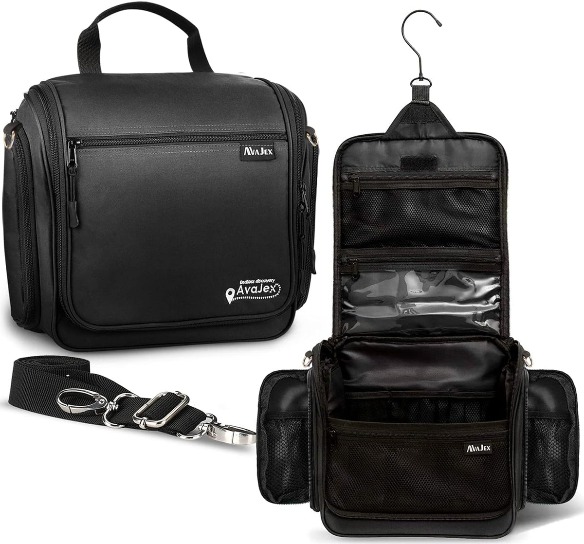 Travel Toiletry Bag for Men and Women - (10.6”x10.6”x3.2”) Large Hanging Toiletry Organizer - Waterproof Hygiene Bag with Metal XXL Swivel Hook, with Sturdy Zippers and 19 Compartments for Toiletries
