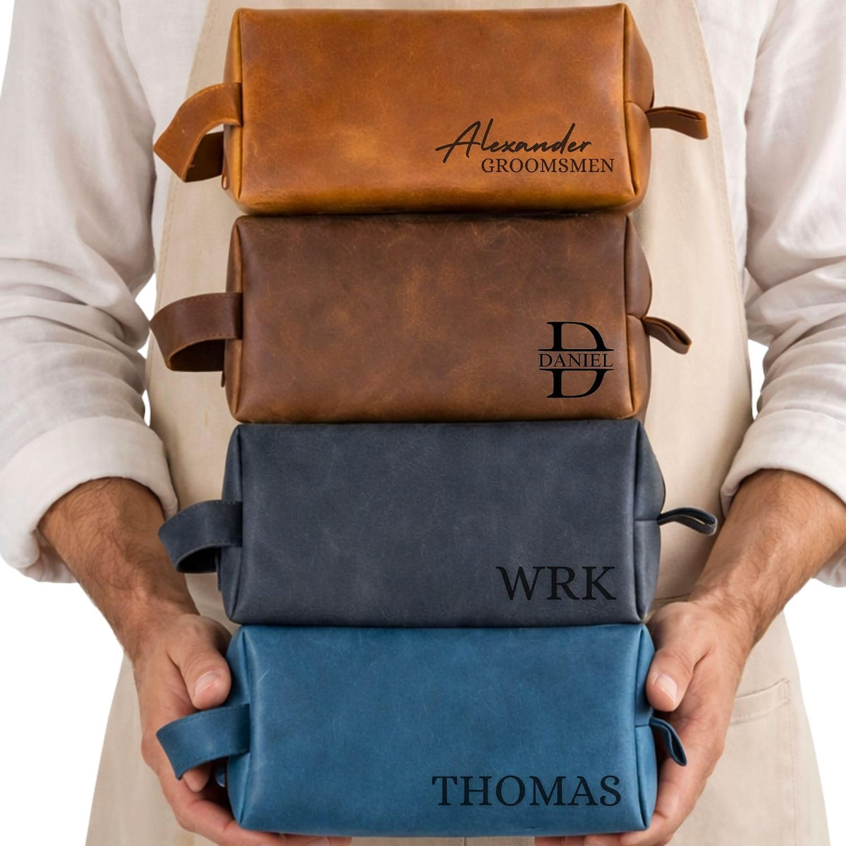 Personalized Leather Toiletry Bag for Men - Handmade Custom Travel Size Dopp Kit, Gift for Graduation, Husband, Boyfriend, Birthday, Wedding, Anniversary, Groomsmen, Grandpa, Him, Father’s Day Gifts