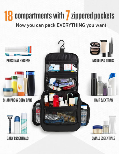 VENTURE 4TH Hanging Travel Toiletry Bag, 18 Compartments - Black