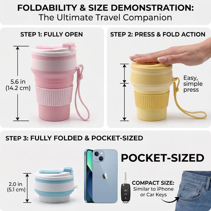 4-Pack Collapsible Cup Reusable – 12oz Leakproof Travel Coffee Mug, Silicone, Foldable & Portable for Hiking, Camping, Office | Lightweight, Heat-Resistant, Easy to Clean, Outdoor & Travel Cup