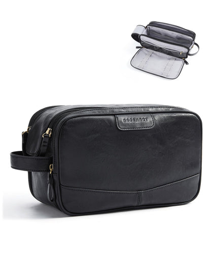 BAGSMART Large Toiletry Bag for Men, PU Leather Water Resistant, Black