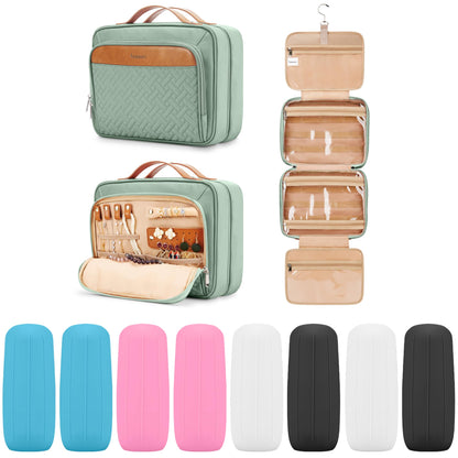 COOSKY Travel Hanging Toiletry Bag for Women, Cruise Ship Essentials, with Jewelry Organizer, Extra Large Makeup Dopp Kit, Waterproof Cosmetic Bags, Toiletries Kit Set with Trolley Belt, Blue