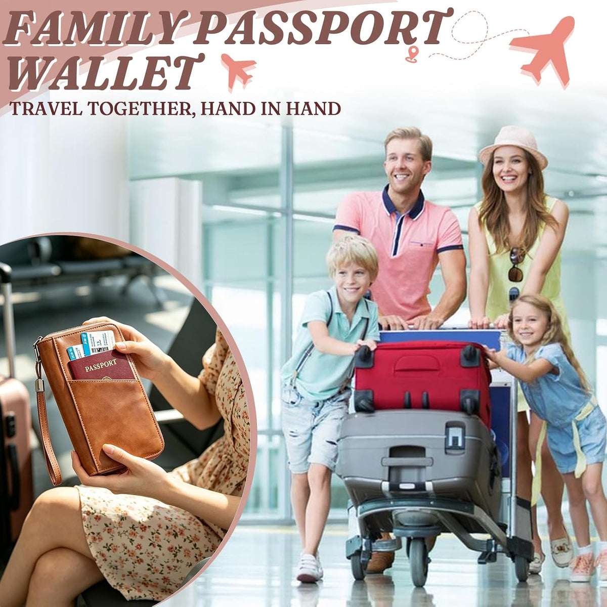 Family Passport Holder Travel Wallet, RFID Blocking Passport Wallet with Multiple Pockets, Holds Up to 5 Passports, Large Document & Cash Pocket Travel Organizer for Men Women
