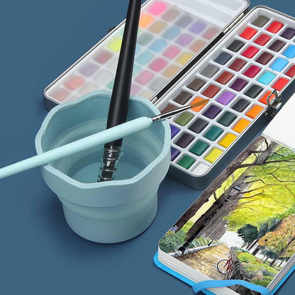 2 PCS Collapsible Paint Brush Washer, Portable Silicone Washing Bucket Brush Holder Cleaner Painting Water Cup for Watercolor Oil Painting