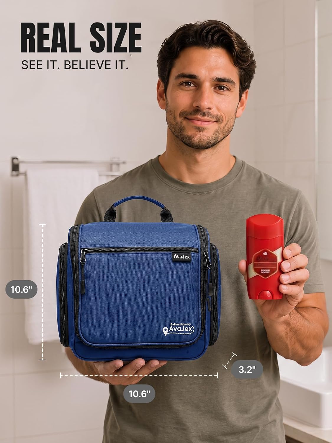 Travel Toiletry Bag for Men and Women - (10.6”x10.6”x3.2”) Large Hanging Toiletry Organizer - Waterproof Hygiene Bag with Metal XXL Swivel Hook, with Sturdy Zippers and 19 Compartments for Toiletries