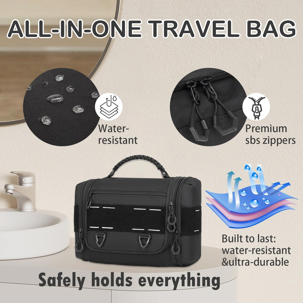 Tactical Toiletry Bag for Men, Hanging Travel Toiletry Bag Men Dropp Kit