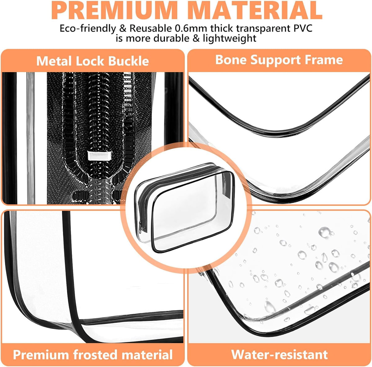 AURUZA Clear Makeup Bag,Portable Travel Toiletry Bags with Zipper, TSA Approved Clear Organizer Bags, PVC Cosmetic Pouch for Airport Airline Compliant