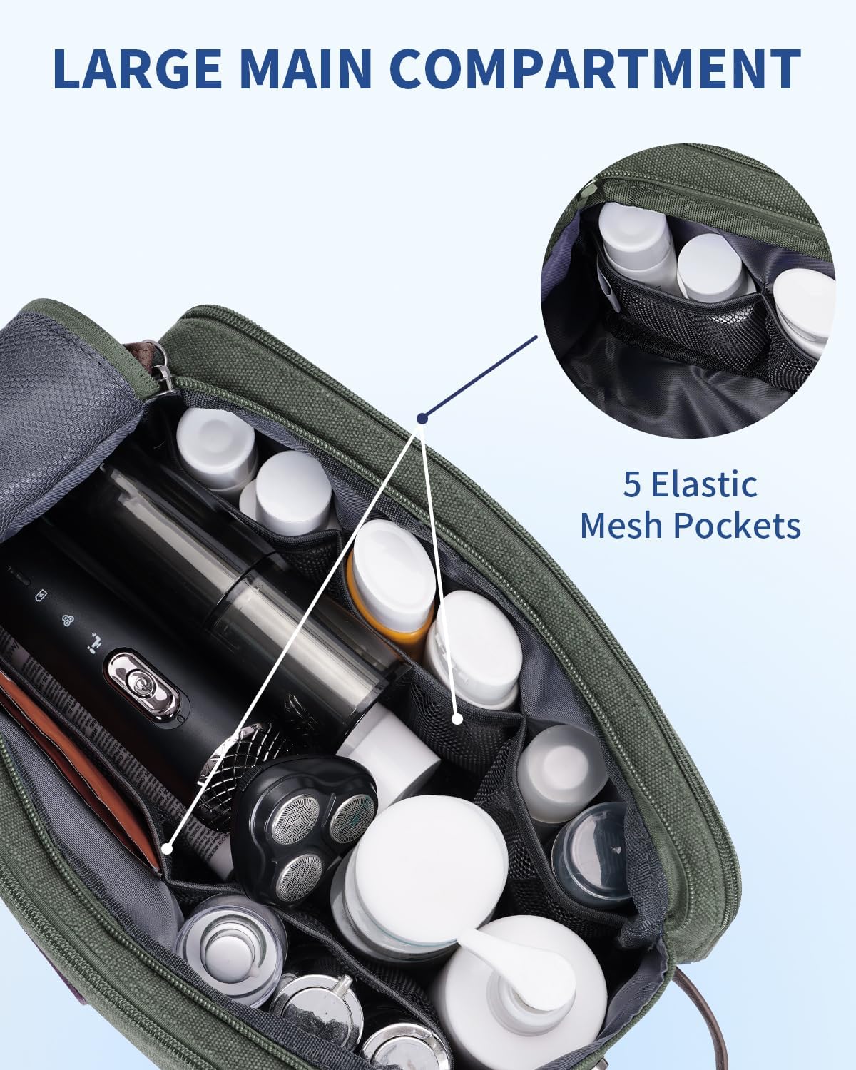 WANDF Travel Toiletry Bag for Men, Canvas Shaving Dopp Kit
