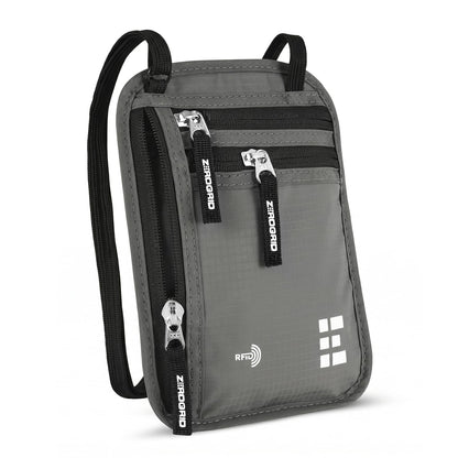 Zero Grid RFID Travel Neck Wallet, Large Passport Holder, Black