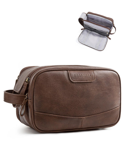 BAGSMART Large Toiletry Bag for Men, PU Leather Water Resistant, Black