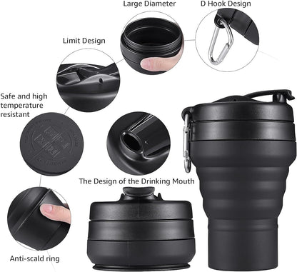 Collapsible Coffee Cup, 20 OZ 600ml Silicone Travel Folding Cup, Leak Proof BPA Free Portable Cup, Travel mug with Lids for Camping hiking
