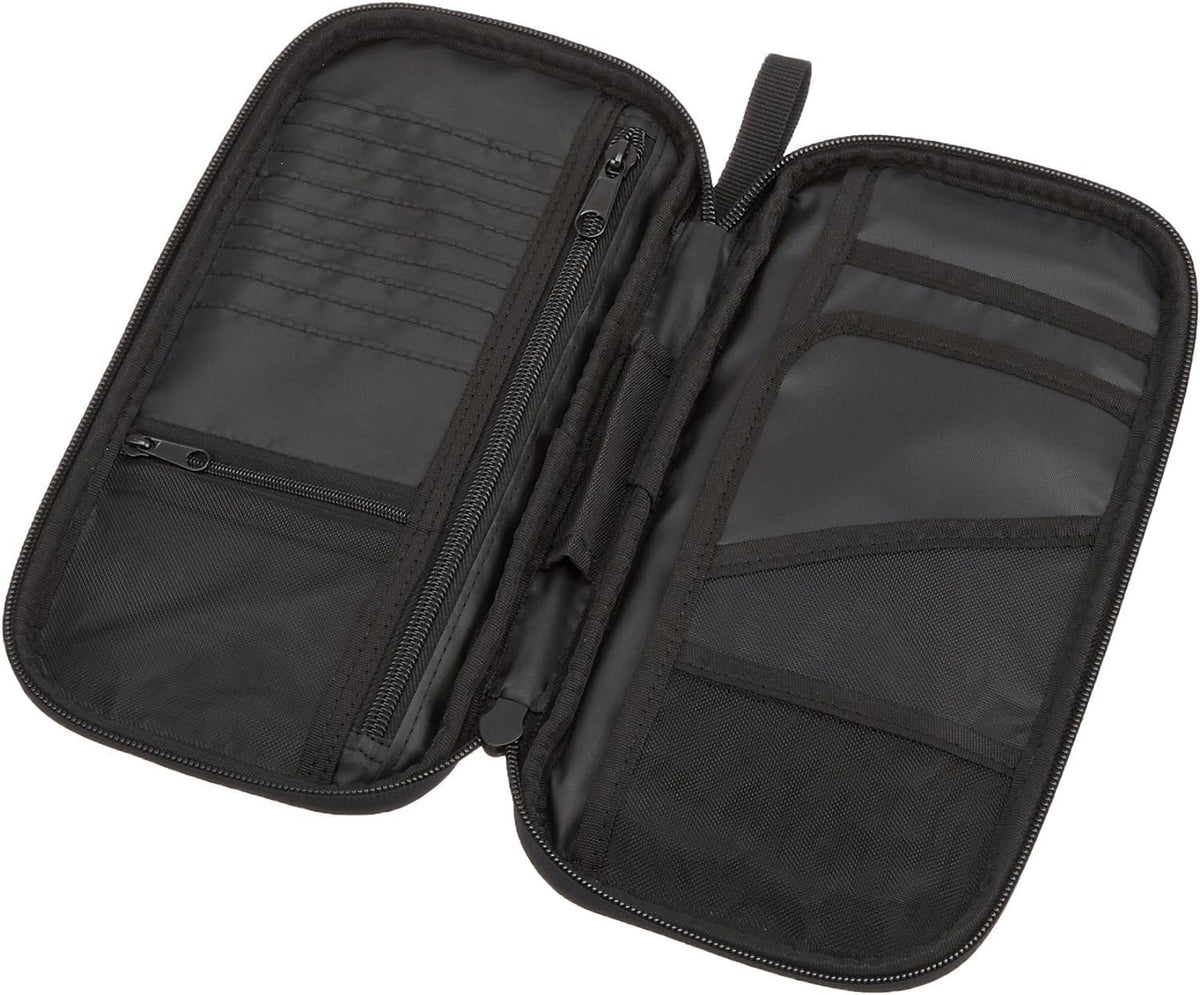 Amazon Basics RFID-blocking Passport Wallet, Passport Holder for Travel, Polyester/Nylon Material with Durable Zipper Closure, Zippered Pockets, Slots for Cards, 10"x5", Black, Solid