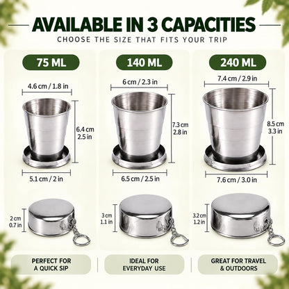 Guyuyii 3 Pcs Stainless Steel Collapsible Cups for Traveling with Keychains