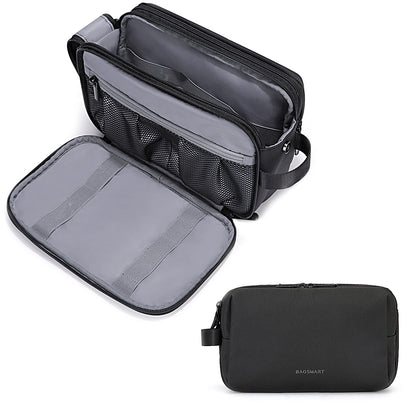 BAGSMART Toiletry Bag for Men, Travel Toiletry Organizer Dopp Kit Water-resistant Shaving Bag for Toiletries Accessories, Door Room Essentials,Black-basic