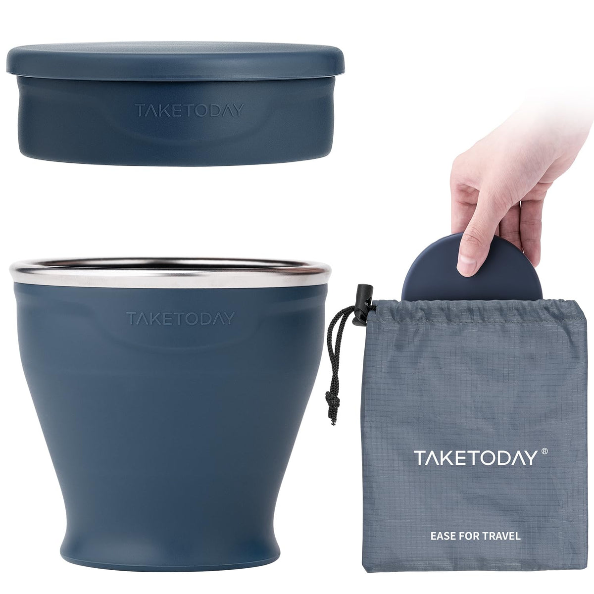 TakeToday Collapsible Cup 8 oz, Foldable with Lid for Travel, Charcoal