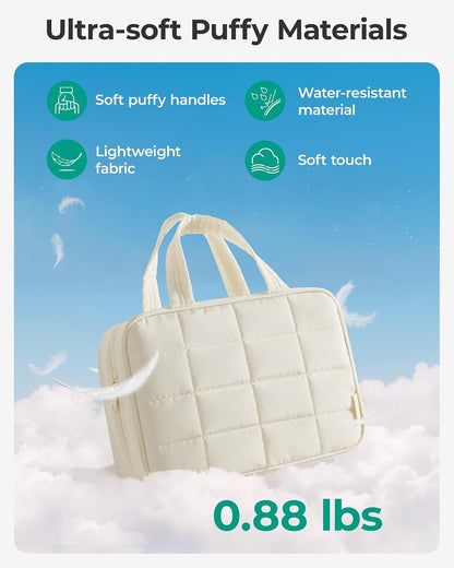 BAGSMART Travel Toiletry Bag for Womne, Hanging Travel Bag for Toiletries, Puffy Makeup Cosmetic Bag Organizer, Carry-on Travel Accessories Essentials, Camel