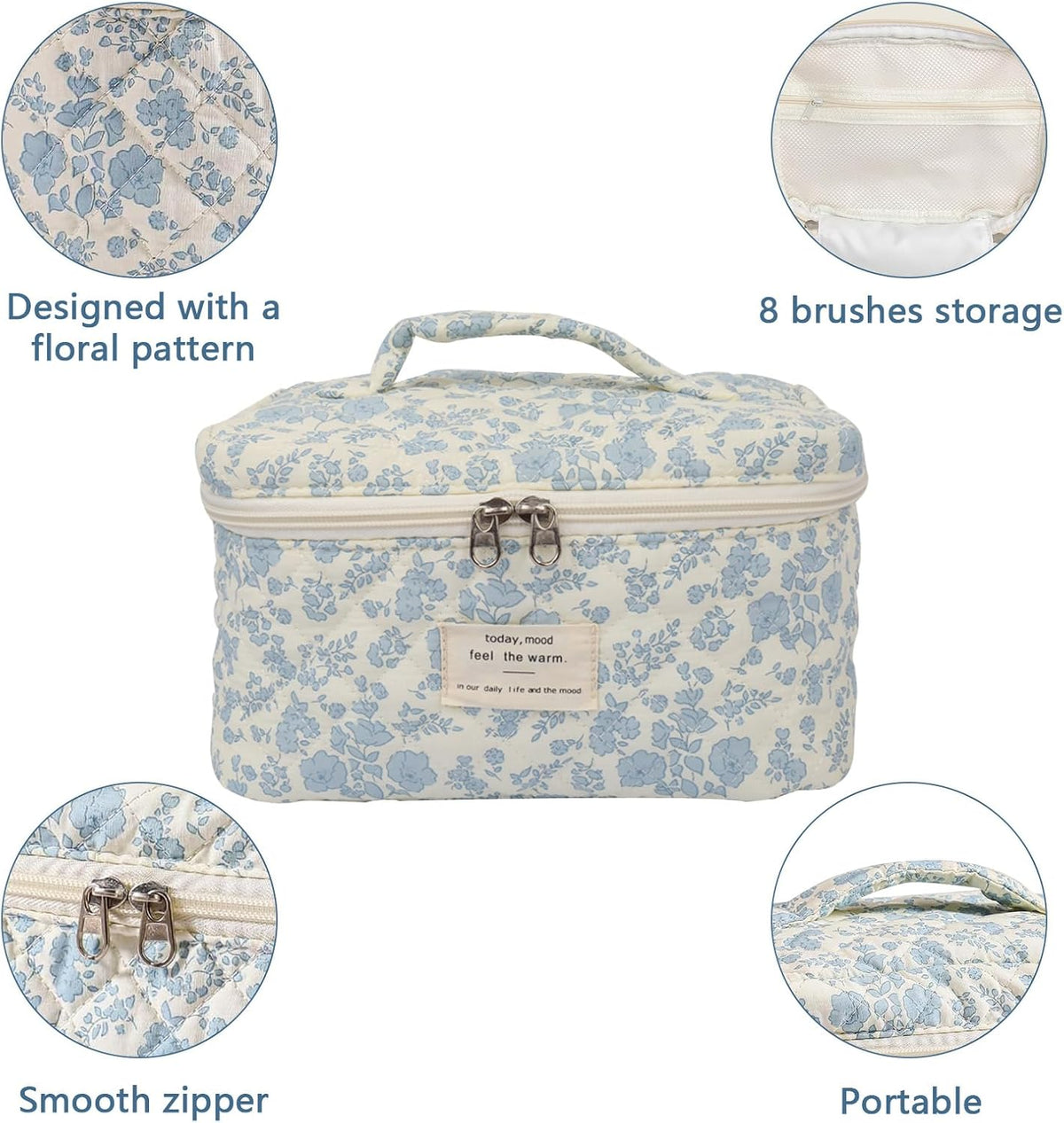 Gosect Large Makeup Bag, Cute Cosmetic Bag for Women Girls, Floral Coquette Aesthetic Toiletry Bag, Travel Make Up Organizer Bag (BDLH)