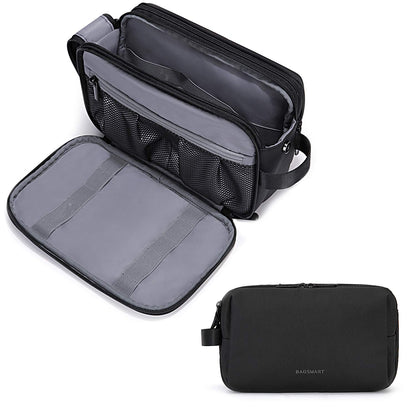 BAGSMART Toiletry Bag for Men, Travel Toiletry Organizer Dopp Kit Water-resistant Shaving Bag for Toiletries Accessories, Door Room Essentials,Black-basic