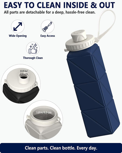 BEAUTAIL Collapsible Water Bottles 21oz/610mL, Silicone Travel Water Bottle