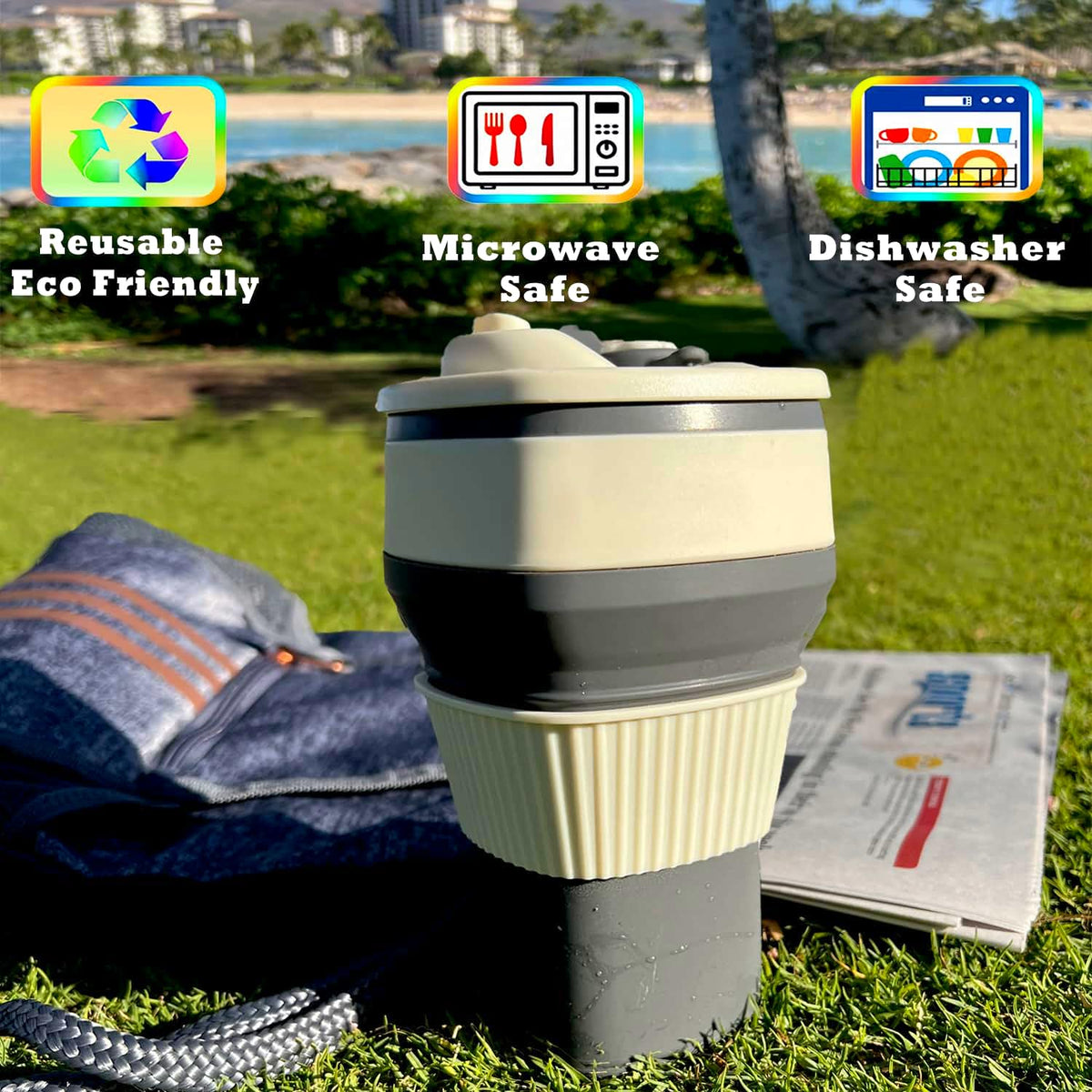 Collapsible Silicone Cup, Safe & Portable, for Hot & Cold Drinks, 18.6 oz (550 ml) - Travel, Camping, Office, and More - Cool Grey