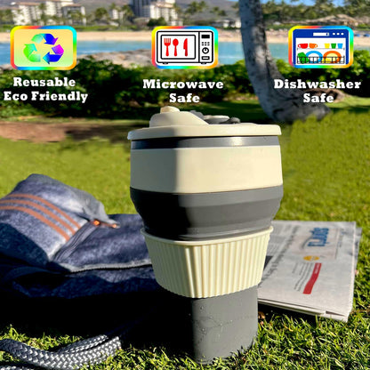Collapsible Silicone Cup, Safe & Portable, for Hot & Cold Drinks, 18.6 oz (550 ml) - Travel, Camping, Office, and More - Cool Grey