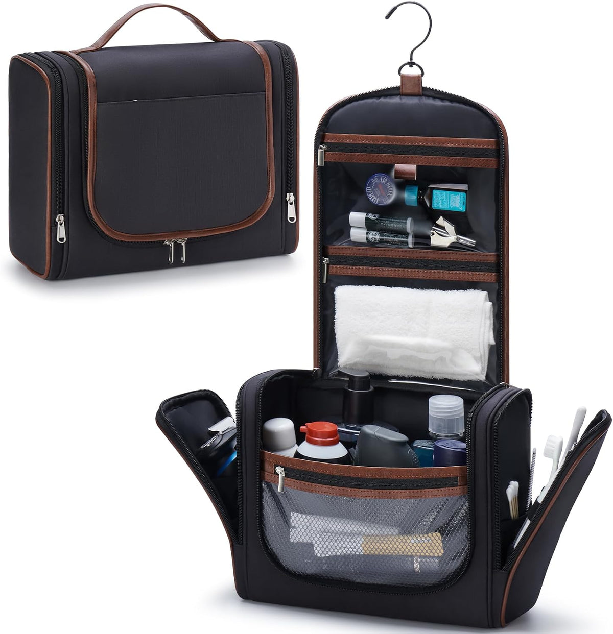 ZAHNI Toiletry Bag for Men, Large Hanging Travel Toiletry Bag, Black