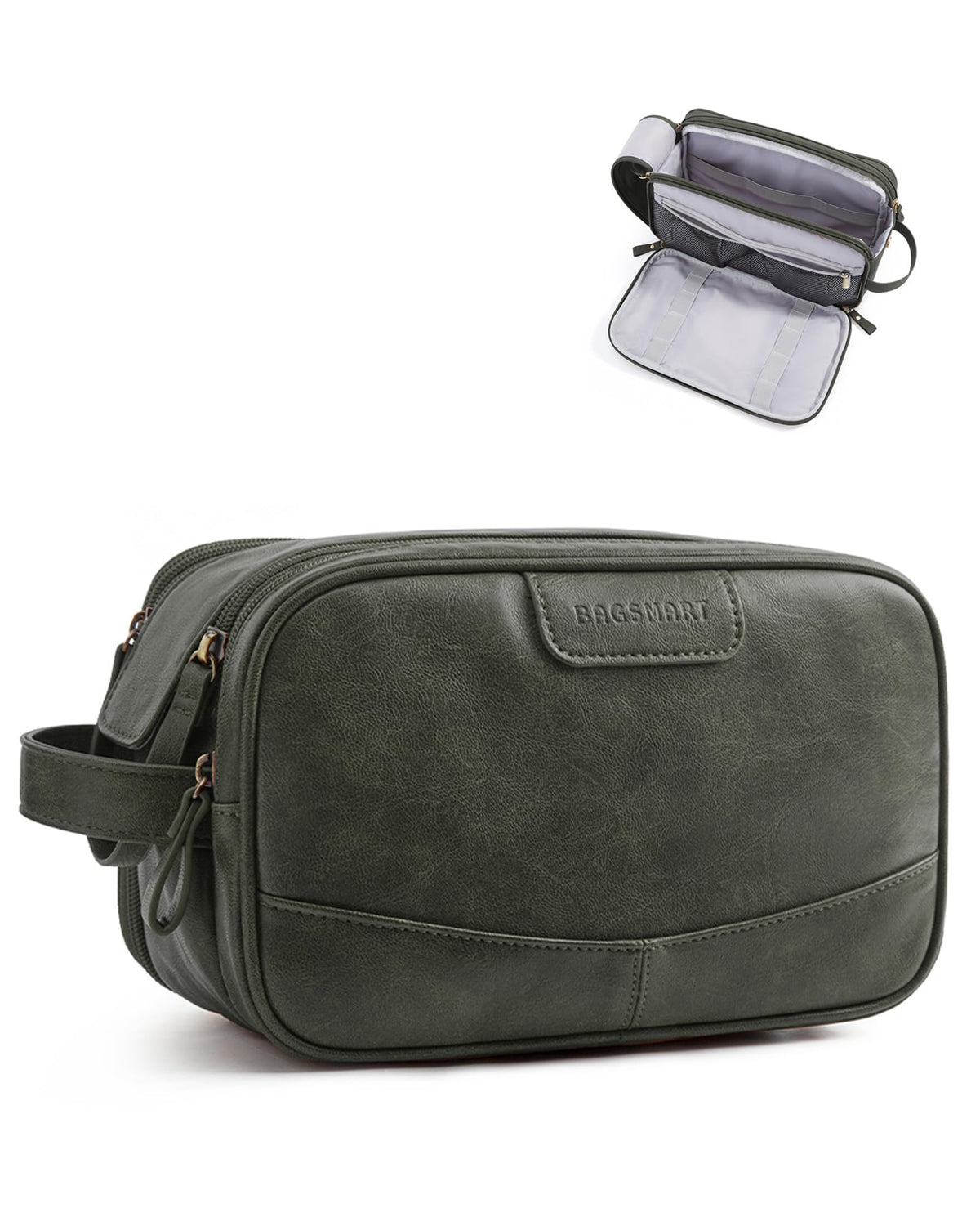 BAGSMART Large Toiletry Bag for Men, PU Leather Water Resistant, Black