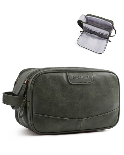 BAGSMART Large Toiletry Bag for Men, PU Leather Water Resistant, Black