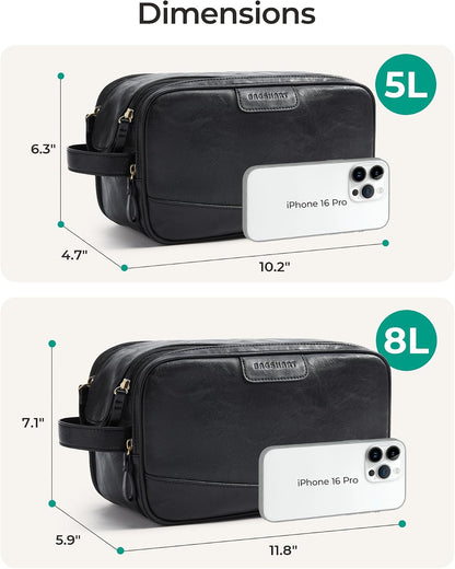 BAGSMART Large Toiletry Bag for Men, PU Leather Water Resistant, Black