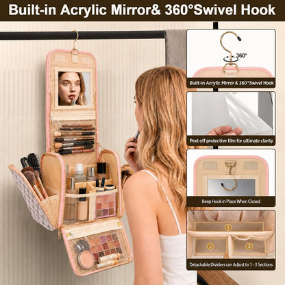 Women Travel Toiletry Bag Large Hanging Toiletry Bag with Mirror