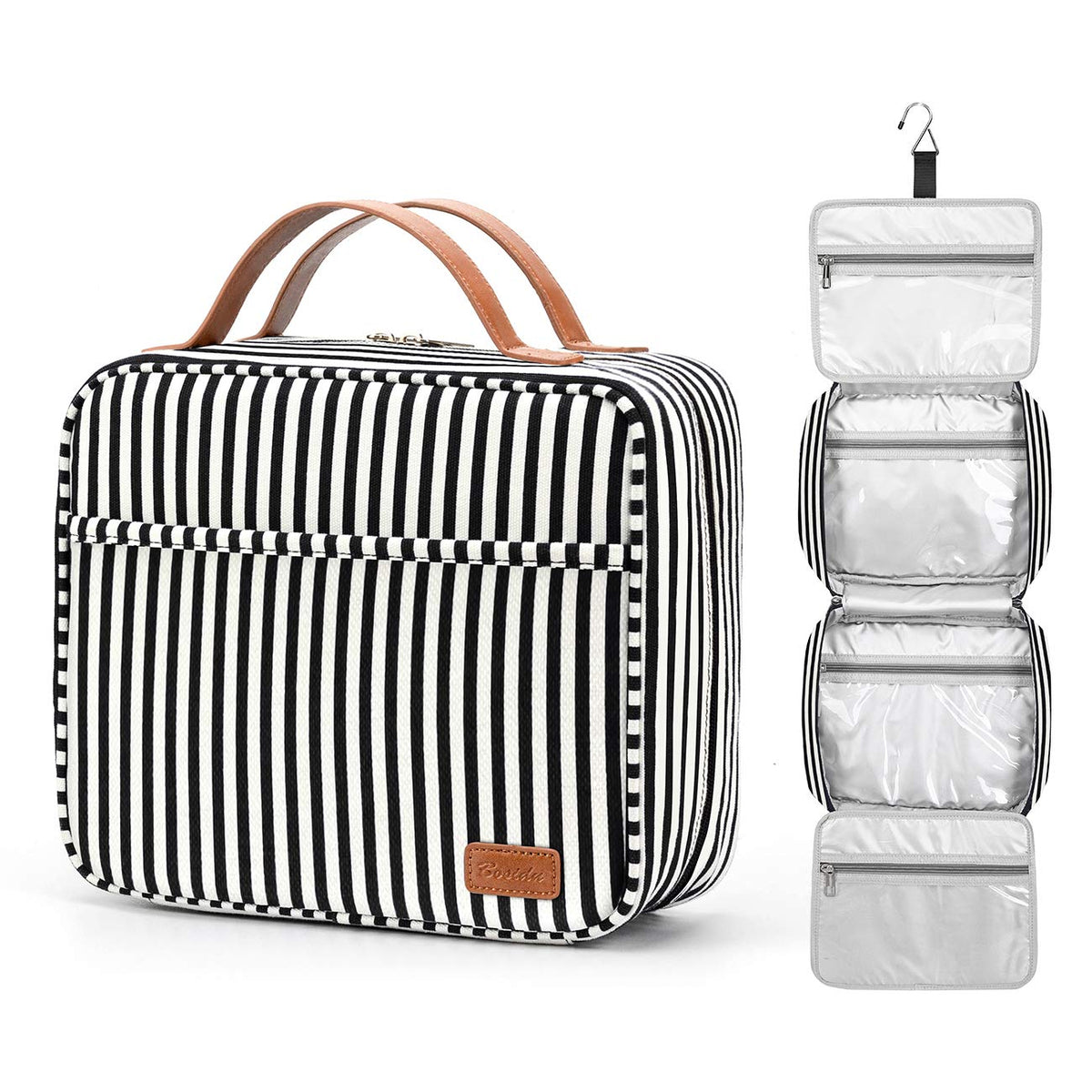 Bosidu Hanging Travel Toiletry Bag,Large Capacity Cosmetic Travel Toiletry Organizer for Women with 4 Compartments & 1 Sturdy Hook,Perfect for Travel/Daily Use/Christmas