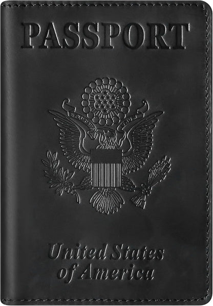 BIAOTIE Premium Leather Passport Holder Covers, Rfid Travel Wallet Passport Document Holder, Travel Essentials Wallet Cover Case for Men and Women (Black)