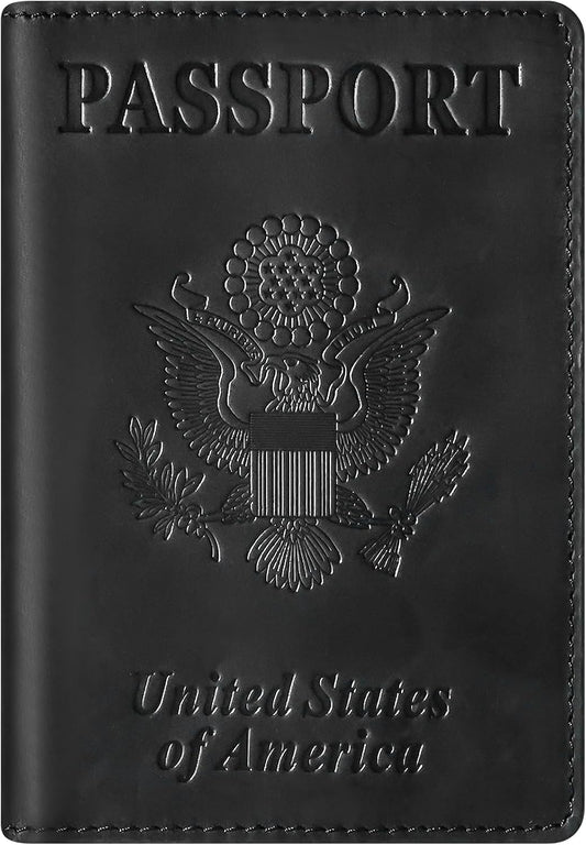 BIAOTIE Premium Leather Passport Holder Covers, Rfid Travel Wallet Passport Document Holder, Travel Essentials Wallet Cover Case for Men and Women (Black)
