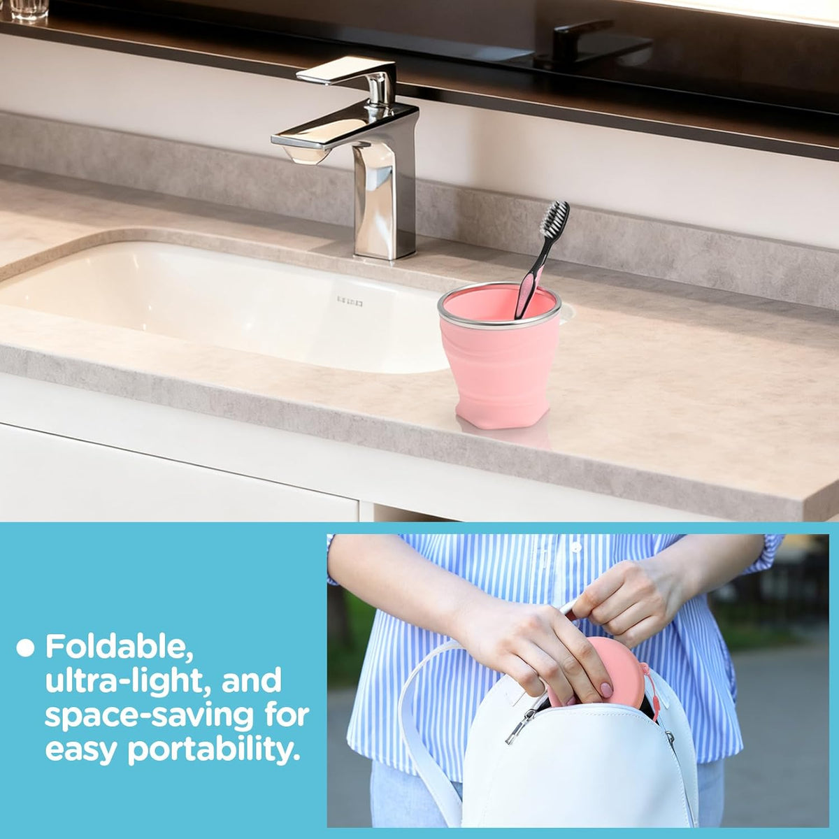 8.8oz BPA Free Collapsible Silicone Cup with Dust-Proof Lid,Gray