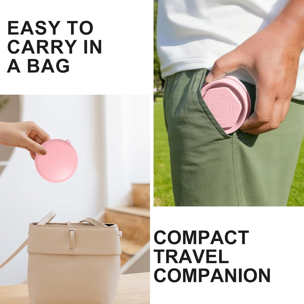 Collapsible Cup, 6 oz Mini Foldable Travel Cup with Lid, Pink