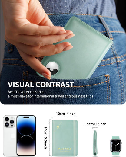 Stouchi Passport Holder with AirTag Slot– Slim RFID Travel Wallet