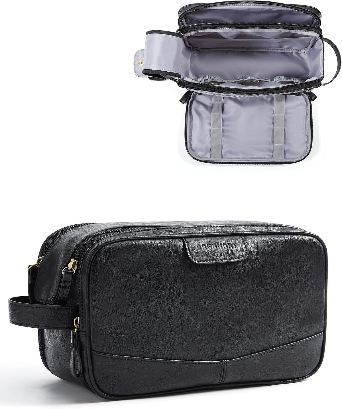 BAGSMART Large Toiletry Bag for Men, PU Leather Water Resistant, Black