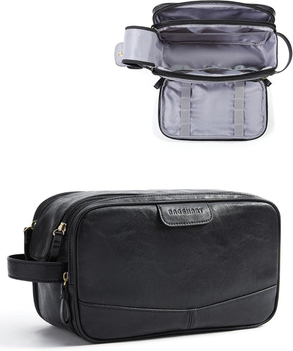 BAGSMART Large Toiletry Bag for Men, PU Leather Water Resistant, Black