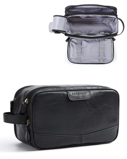 BAGSMART Large Toiletry Bag for Men, PU Leather Water Resistant, Black