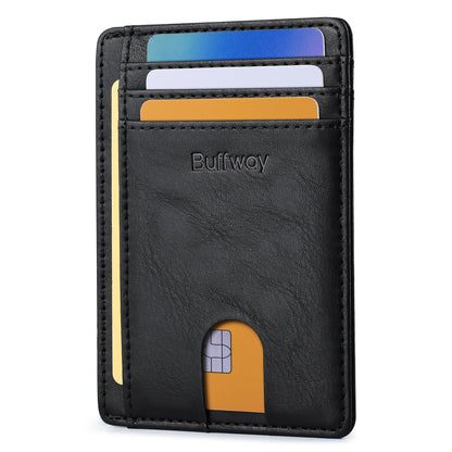 Buffway Slim Minimalist Front Pocket RFID Blocking Leather Wallets for Men and Women - Cross Black