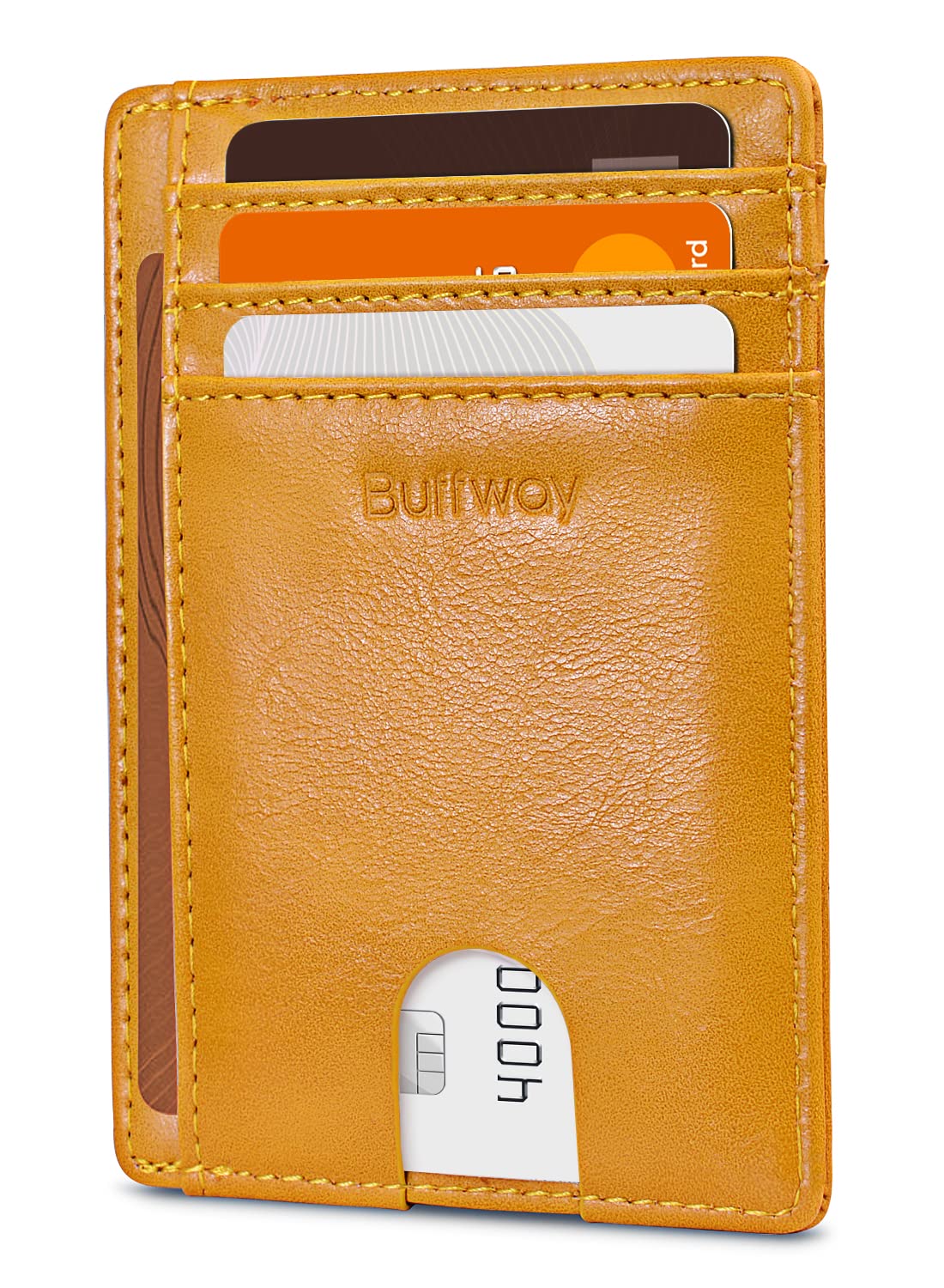 Buffway Slim Minimalist Front Pocket RFID Blocking Leather Wallets for Men and Women - Cross Black