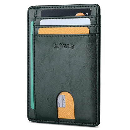 Buffway Slim Minimalist Front Pocket RFID Blocking Leather Wallets for Men and Women - Cross Black