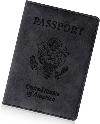Passport Holder for Travel Essentials, RFID Blocking Passport Cover Wallet Card Case for Women and Men, PU Leather, Black