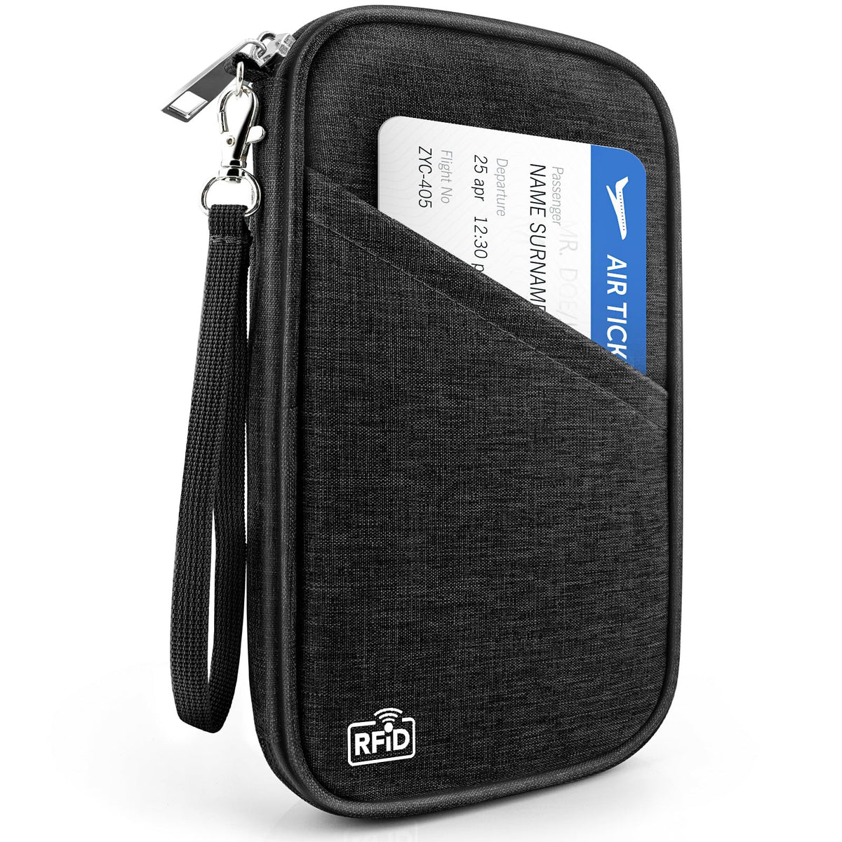Passport Holder Family RFID Travel Document Organizer for Women Waterproof Passport Wallet Men Portable Case for Cards, Boarding Pass, ID, Money, Tickets with Zipper