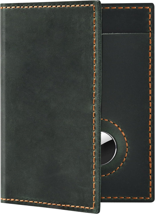 Passport Holder for Travel, Genuine Leather Passport Wallet Cover Case with Airtag Slot, RFID Blocking, for Women Men, Travel Essentials Gift, Green