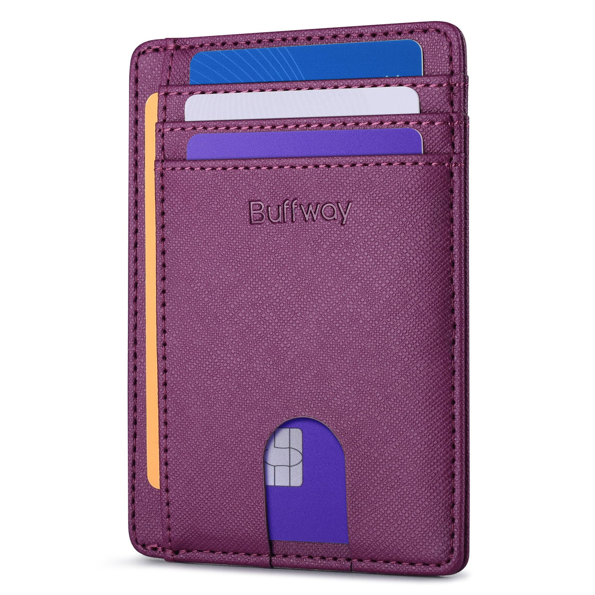 Buffway Slim Minimalist Front Pocket RFID Blocking Leather Wallets for Men and Women - Cross Black